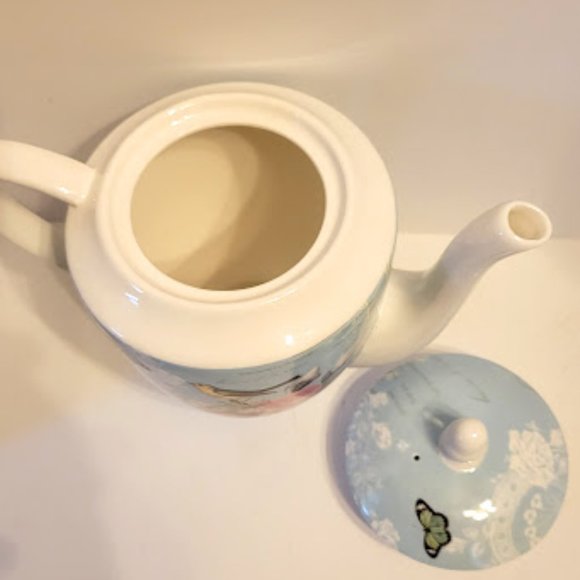 Stechcol Gracie Tea Pot with Roses, Butterflies, and a Bird in Blue - Picture 4 of 7